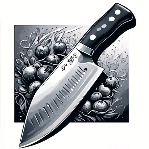 Chefs Knife With The Reflection Of A Commercial Kitchen In The Blade