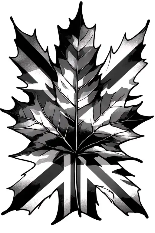 Union Jack And Maple Leaf Black And White