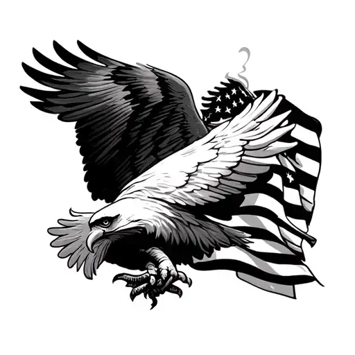 American Eagle And American Flag Intertwined
