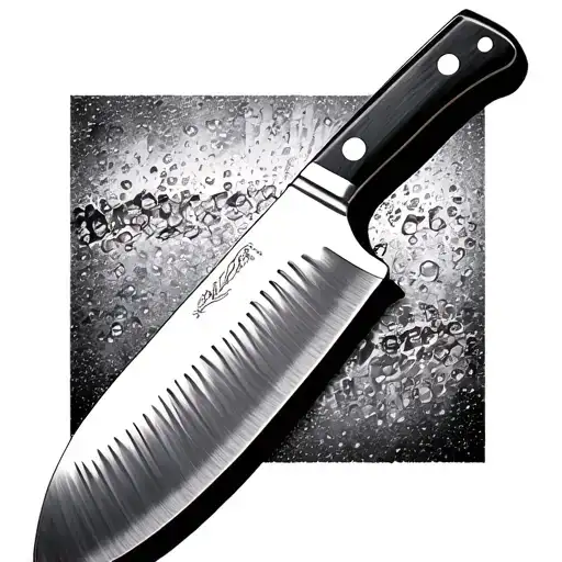 Chefs Knife With The Reflection Of A Commercial Kitchen In The Blade