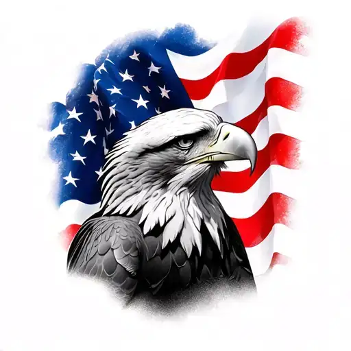 American Eagle And American Flag Black And Grey