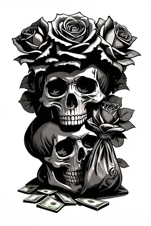 Urban Hustler Counting Money Money Bags Roses Skulls