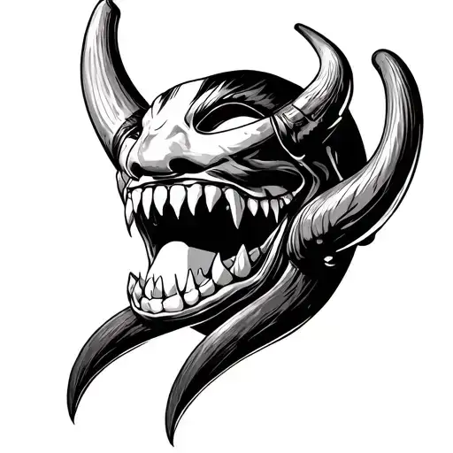 One Half Mask Two Tusks Downward And Sharp Teeth Smile