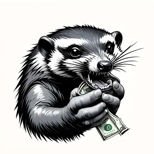 Full Hand Honeybadger Eating Money