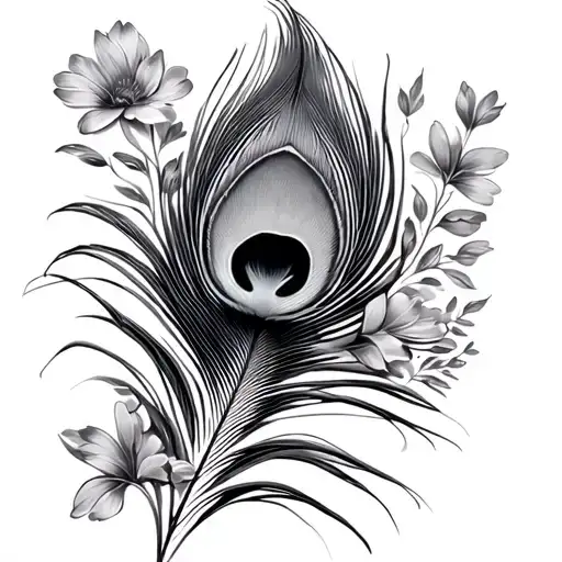 Peacock Feather With Flowers And Birthday