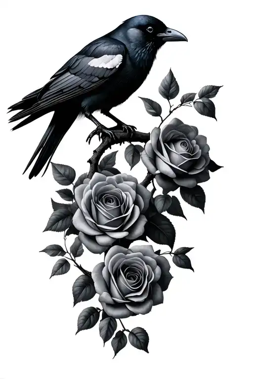 Two Crows On A Tree Branch Of Roses