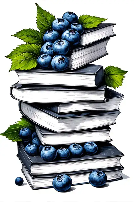 Pile Of Books And Blueberries