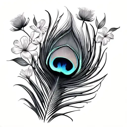 Peacock Feather With Flowers And Birthday Flowers And Birthday