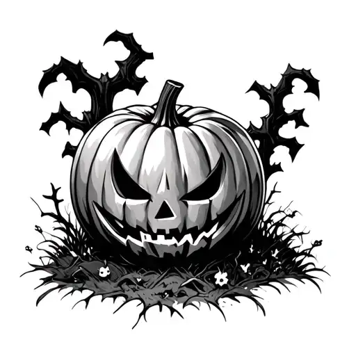 Spooky Pumpkin In A Cemetary