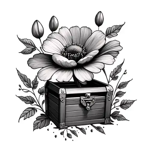 Small Chocolate Cosmos With A Few Flowers And Leaves And A Hidden Treasure Chest