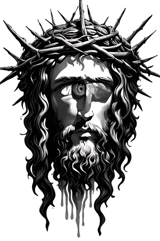Jesus' Eye With The Thorn Crown Above And Tears Under It