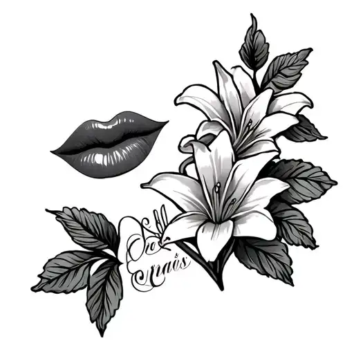 Small Name Tattoo Named Slim With Lilly Flowers And A Kiss