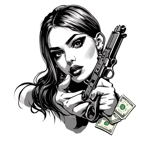 Female Gangster Money And Gun