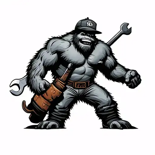 Big Foot Plumber Holding A Wrench