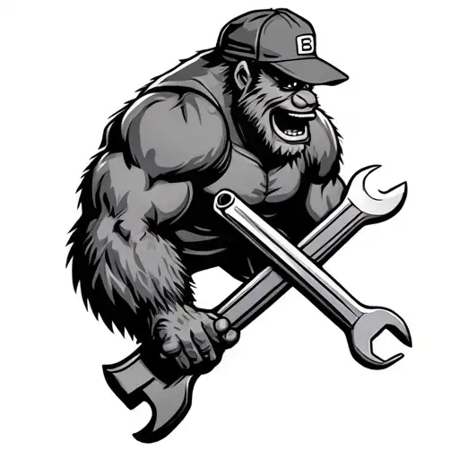 Big Foot Plumber Holding A Wrench Crossed Together Symbolizing