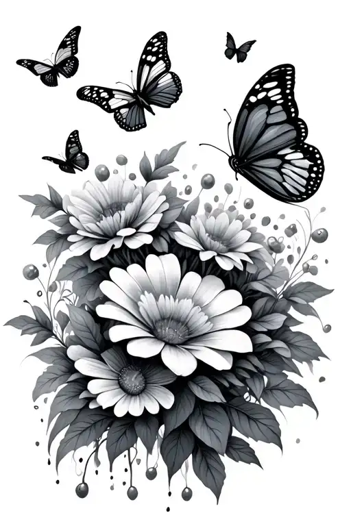 Little Unit With Flowers And Butterflies Flying Towards