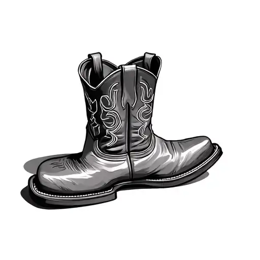 Cowboy Boot Square Toe Realism Black And Grey