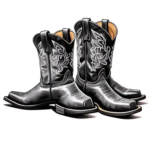 Cowboy Boot Square Toe Realism Black And Grey