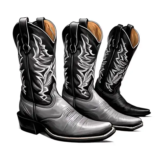 1 Cowboy Boot Square Toe Realism Black And Grey