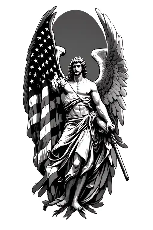 Archangel Michael With Usa Flag Intertwined