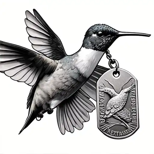 Hummingbird With 2 Dog Tags Hanging