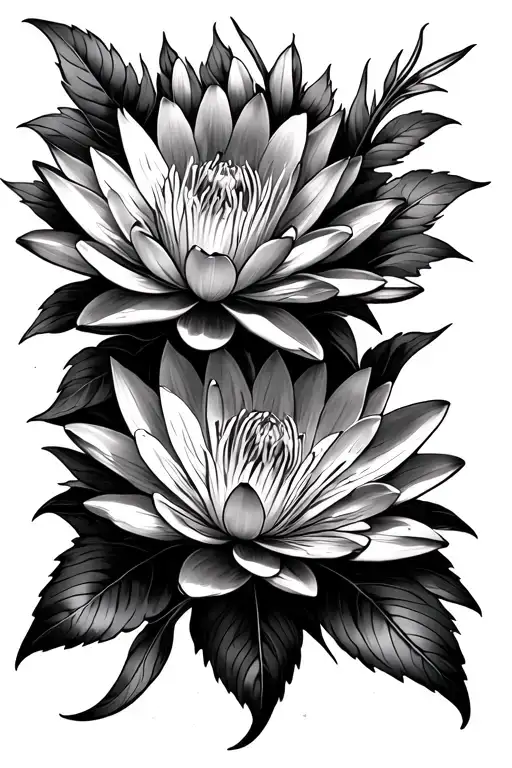 A Tattoo With Water Lilly's And Larkspur Flowers And