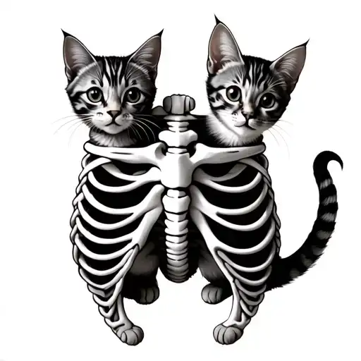 Ribcage With Two Small Cats Stuck Inside