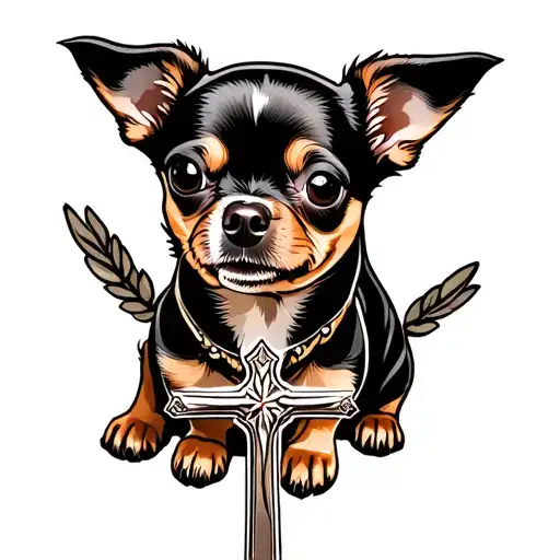 A Tough Brown Chihuahua Boy Memorial Tattoo With Cross For My Leg