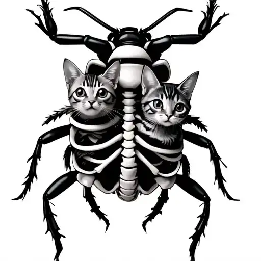 Bug Human Ribcage With Two Small Cats Stuck Inside