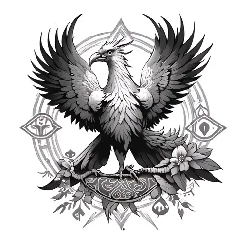 Phoenix And Symbols For Luck Embedded