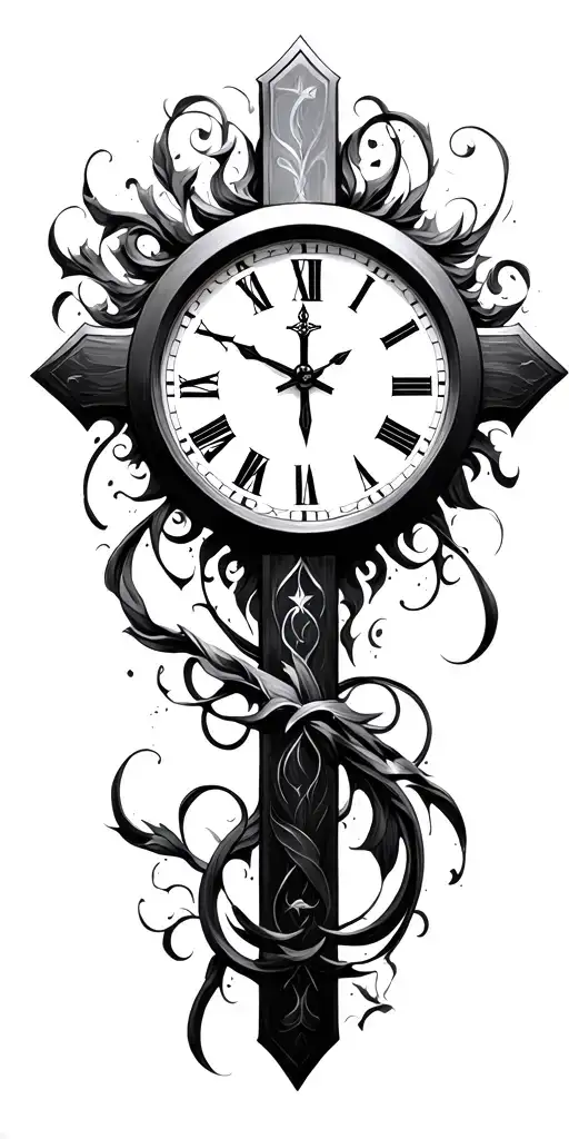 Christian Cross And Clock