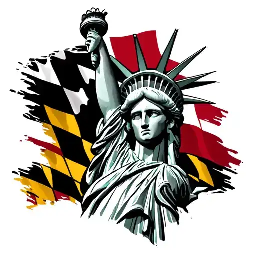 Statue Of Liberty With Maryland Flag Intertwined