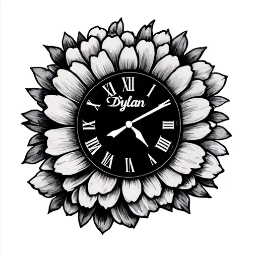 Clock With The Name Dylan In The Clock Face With Marigold Flower Intertwined