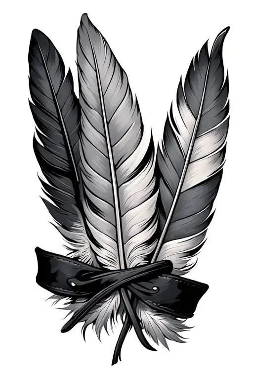 Three Feathers Tied Together With Leather