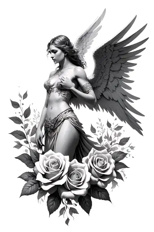 Angel Warrior And Roses Intertwined