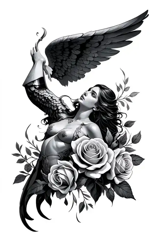 Angel Warrior And Roses Intertwined