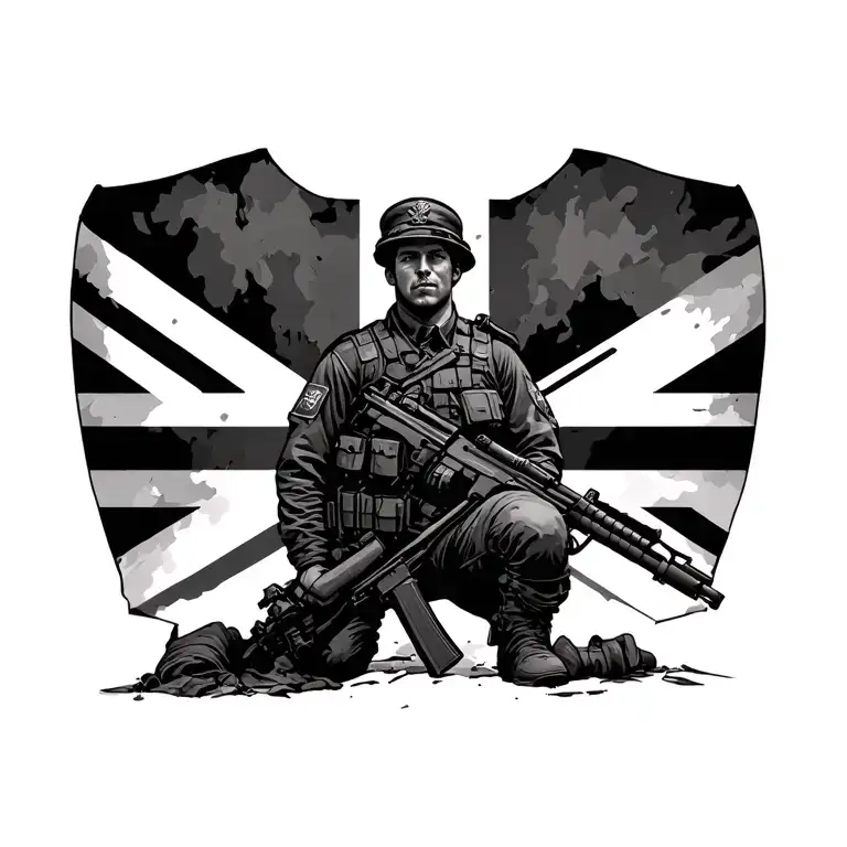 British Soldier Kneeling Ptsd Chest Piece