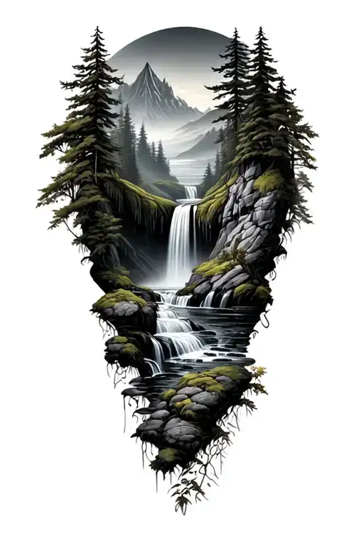 Waterfall Surrounded By Lush Greenery