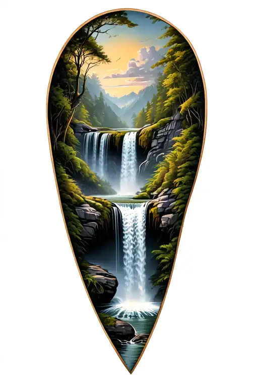 Waterfall Surrounded By Lush Greenery Sleeve Representing Authenticity