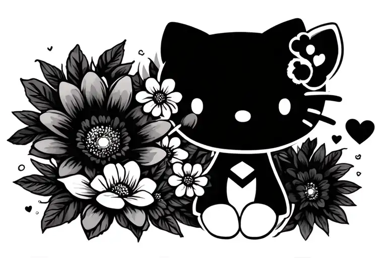 Hellokitty Next To Flowers And Hearts