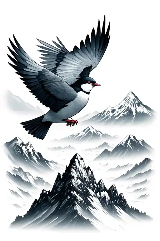 Mountian Scene With Two Birds