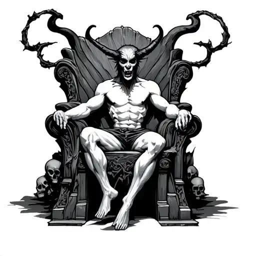 Devil On Throne With Skulls Surrounded