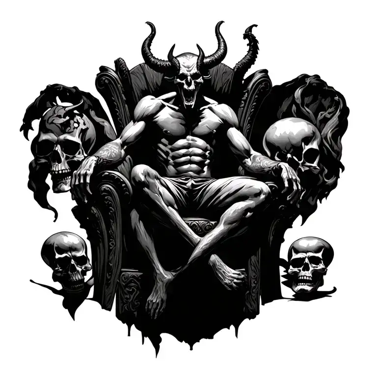Devil On Throne With Skulls Surrounded
