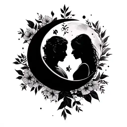 Mother Son Moon Sillouette