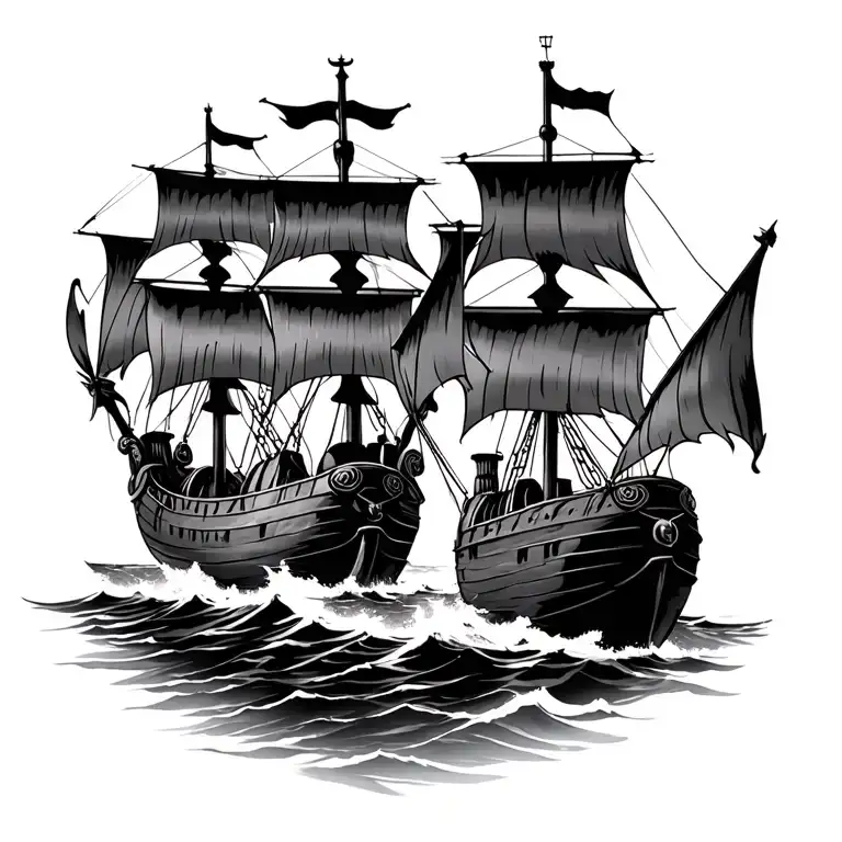 Viking Ships Sailing