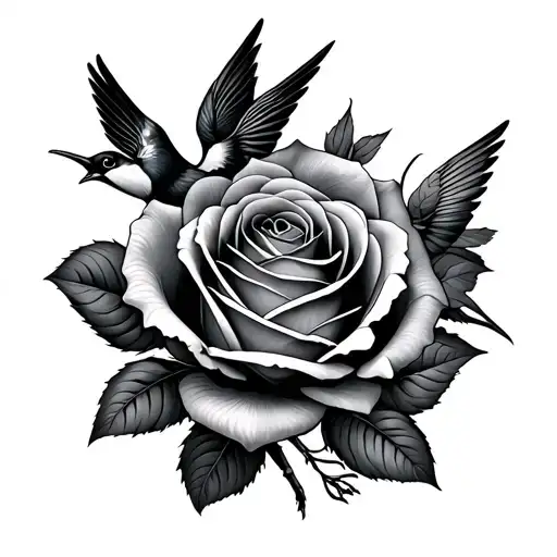 Fine Line Rose With 3 Birds