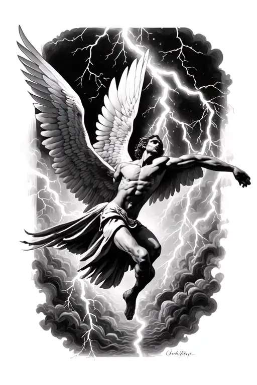 Icarus Falling In Lightning Storm