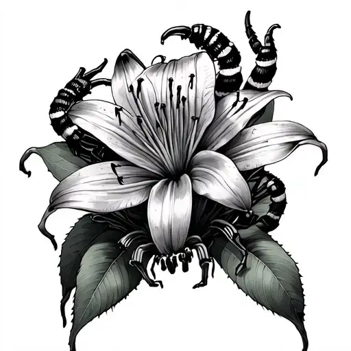 Tokyo Ghoul Centipede Wrapped Around Spider Lily Flower With Stitches From Suzuya