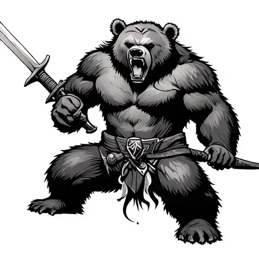 The Harsh Bear Growls And A Hero With A Sword Nearby