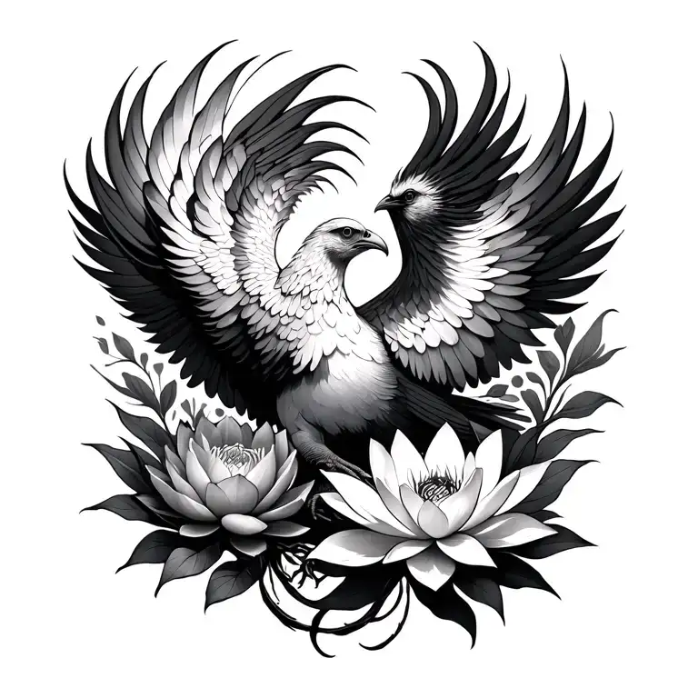 Phoenix And Lotus Flower